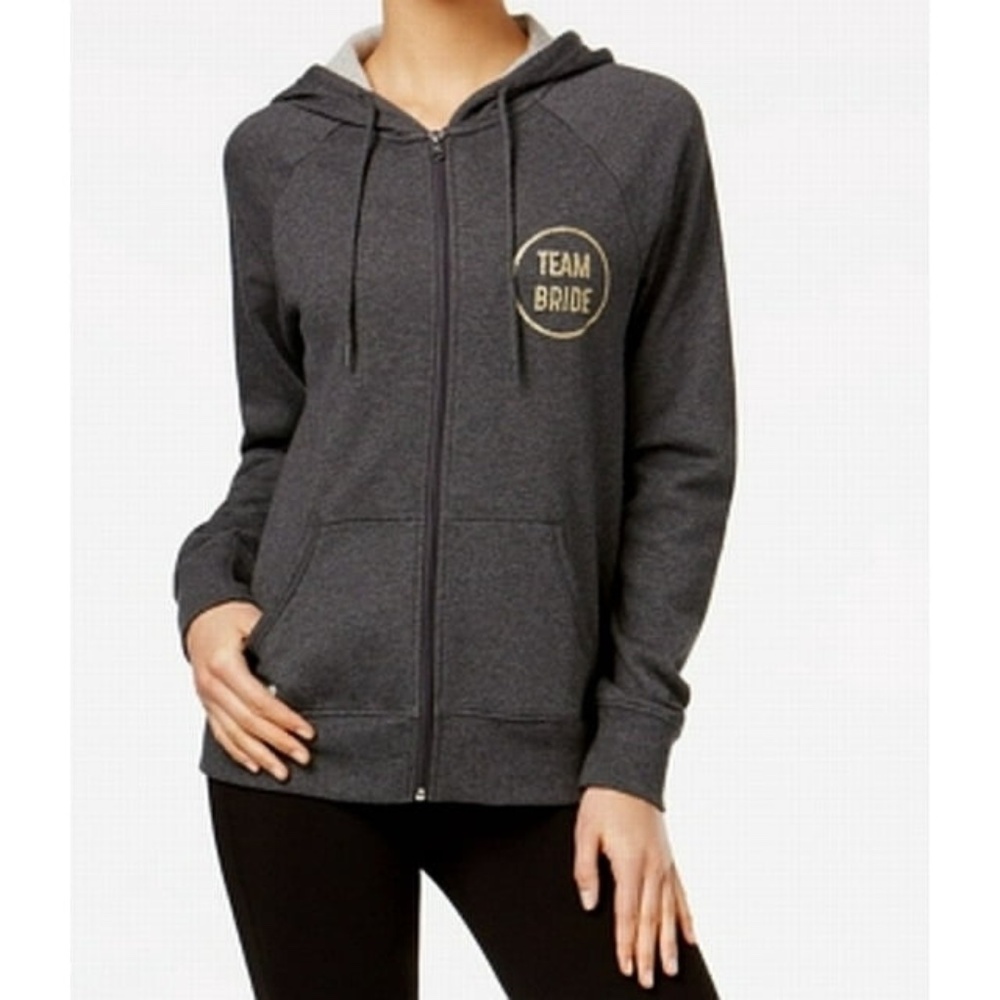 (NWT) Women's Ideology Zip Up Hoodie Team Bride, Gray/Gold Glitter Plus Size 2X